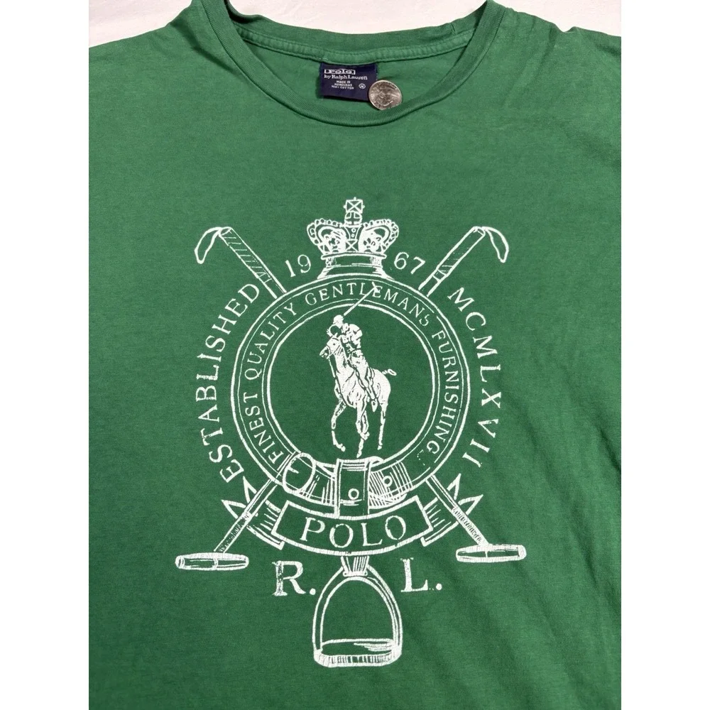 Polo Ralph Lauren Graphic T-Shirt Mens Medium Green Big Crest Logo Pony Cotton